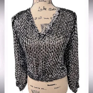 Vintage three FLAGGS SILVER METALLIC BLACK SEQUIN TOP